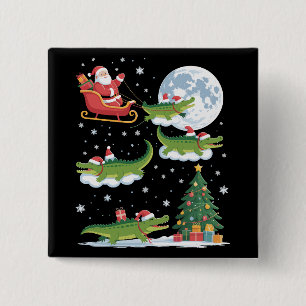 Grappige Kerstverlichting Boom Kerstman Ridend Op Vierkante Button 5,1 Cm