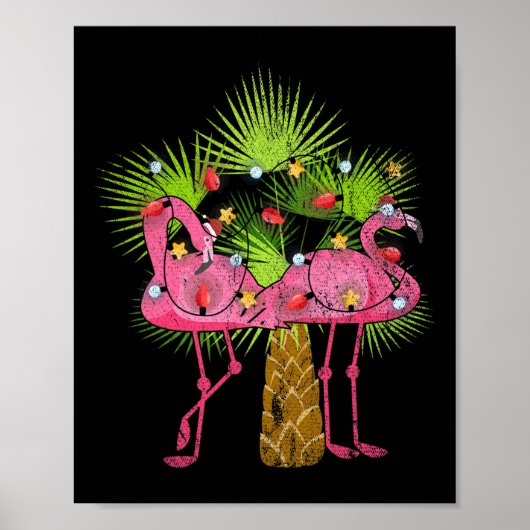 Grappige Kerstverlichting Flamingo's Zomer Kerstmi Poster (Voorkant)