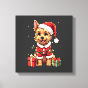 Grappige Kerstverlichting Kerstman Border Terrier Canvas Afdruk
