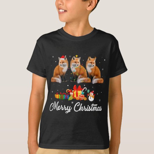 Grappige Kerstverlichting Kerstmis Pyjama Fox Dier T-shirt (Voorkant)