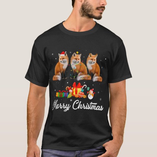 Grappige Kerstverlichting Kerstmis Pyjama Fox Dier T-shirt (Voorkant)