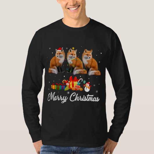 Grappige Kerstverlichting Kerstmis Pyjama Fox Dier T-shirt (Voorkant)