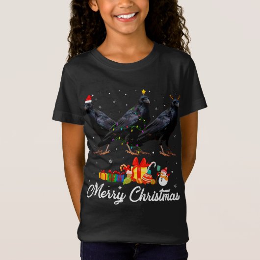 Grappige Kerstverlichting Kerstmis Pyjama Raven Di T-shirt (Voorkant)