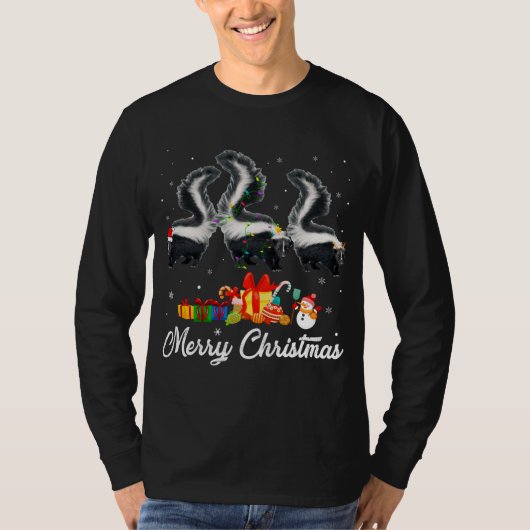Grappige Kerstverlichting Kerstmis Pyjama Skunk Di T-shirt (Voorkant)