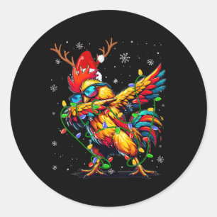 Grappige Kerstverlichting Kip Kerstman Dabbing Ker Ronde Sticker