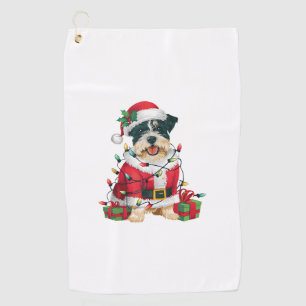 Grappige kerstverlichting Santa Border Terrier Dog Golfhanddoek
