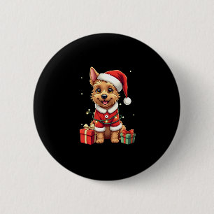 Grappige kerstverlichting Santa Border Terrier Dog Ronde Button 5,7 Cm