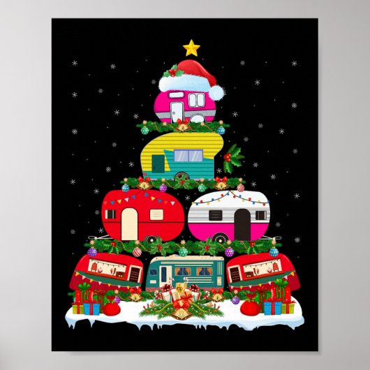 Grappige kerstverlichting Santa Camping RV Kerstbo Poster (Voorkant)
