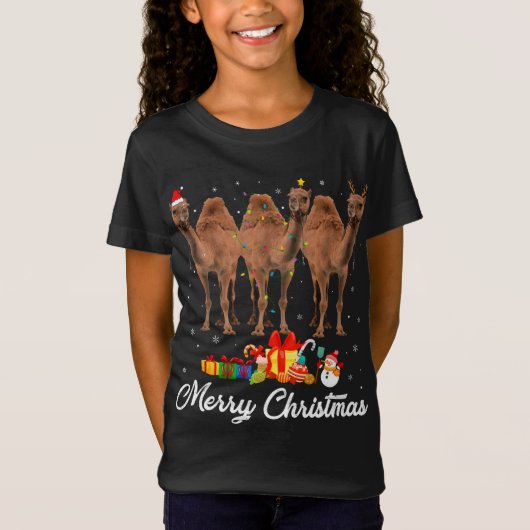Grappige Kerstverlichting Xmas Pyjama Kameel Diere T-shirt (Voorkant)