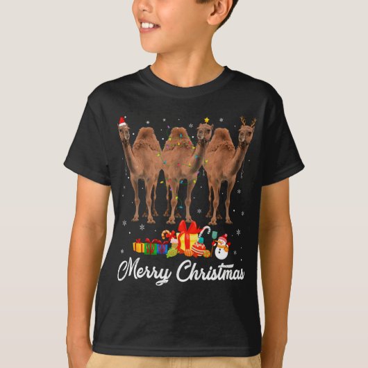 Grappige Kerstverlichting Xmas Pyjama Kameel Diere T-shirt (Voorkant)