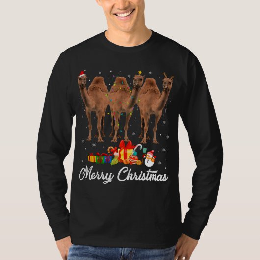 Grappige Kerstverlichting Xmas Pyjama Kameel Diere T-shirt (Voorkant)