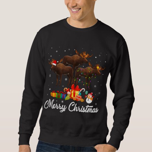 Grappige Kerstverlichting Xmas Pyjama Moose Dieren Trui (Voorkant)
