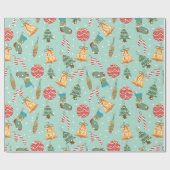 Grappige kerstversieringen en vakantie-iconen cadeaupapier (Vlak)