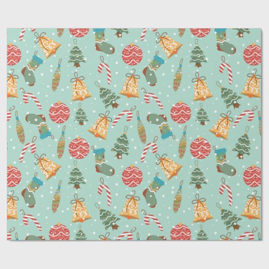 Grappige kerstversieringen en vakantie-iconen cadeaupapier (Vlak)