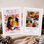 Grappige kerstvreugde met harten Familiefoto Feestdagenkaart