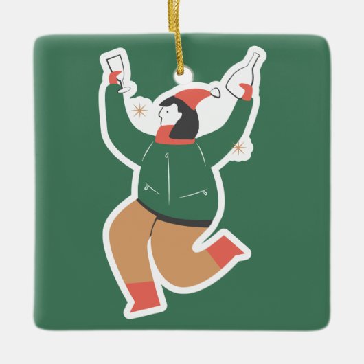 Grappige Kerstvrouw Danst Aangepaste Naam Keramisch Ornament (Voorkant)