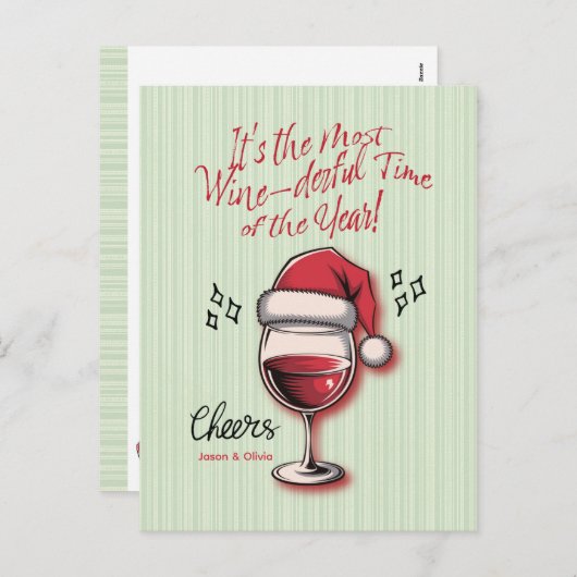 Grappige kerstwijn feestdagenkaart (Voorkant / Achterkant)