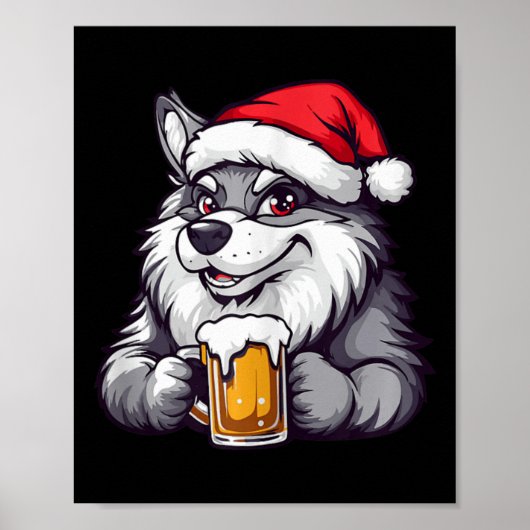 Grappige kerstwolf met bierstrip poster (Voorkant)