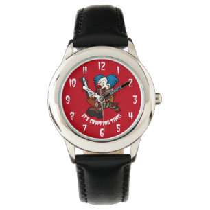 Grappige kettingzaag clown het is haktijd! Cartoon Horloge