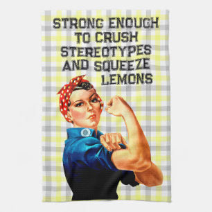 Grappige keukendoek met Rosie Riveter en citroengi Theedoek