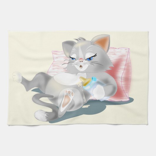 Grappige Keukenhanddoek met Baby Cat -  (Horizontaal)