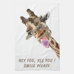 Grappige keukenhanddoek met speelse Giraffe - Smil