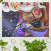 Grappige Keukenhanddoek Santa met Rendieren (Gevouwen)