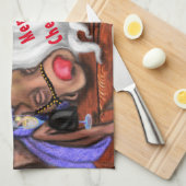 Grappige Keukenhanddoek Santa met Rendieren (Quarter Fold)