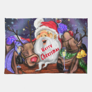 Grappige Keukenhanddoek Santa met Rendieren