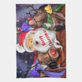 Grappige Keukenhanddoek Santa met Rendieren (Verticaal)