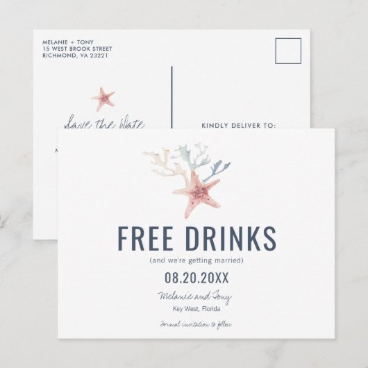 Grappige Key West Beach Bruiloft Save the Dates Aankondigingskaart (Voorkant / Achterkant)