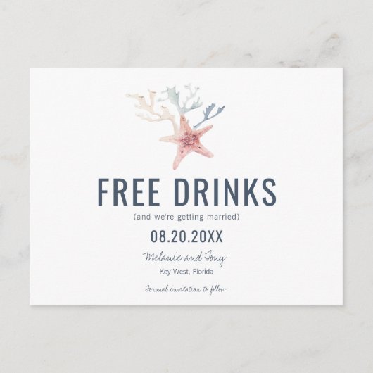 Grappige Key West Beach Bruiloft Save the Dates Aankondigingskaart (Voorkant)