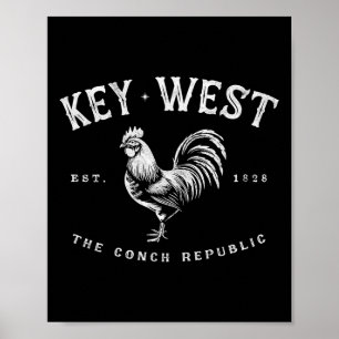 Grappige Key West Haan Kip Zonsopgang Vissen Surfe Poster