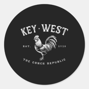 Grappige Key West Haan Kip Zonsopgang Vissen Surfe Ronde Sticker