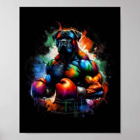 Grappige kickboksen of boksen Boxer hond verfspatt Poster (Voorkant)