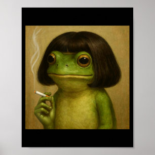 Grappige kikker bob kapsel rokende meme voor manne poster