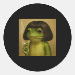 Grappige kikker bob kapsel rokende meme voor manne ronde sticker