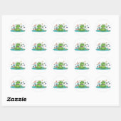 Grappige kikker browsen op smartphone ronde sticker (Vel)