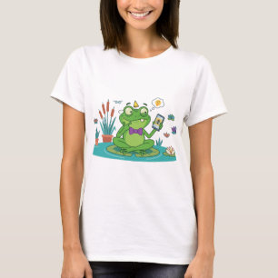 Grappige kikker browsen op smartphone t-shirt