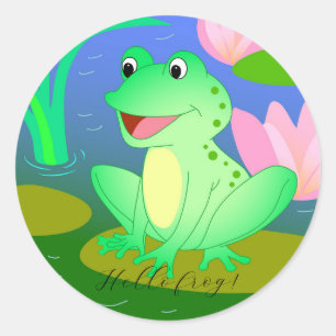 Grappige kikker, cartoon illustratie ronde sticker