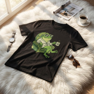Grappige kikker die koffie drinkt, schattig cartoo t-shirt