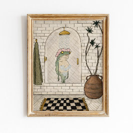 Grappige kikker douche badkamer poster