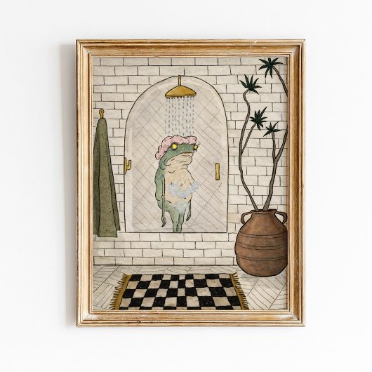 Grappige kikker douche badkamer poster