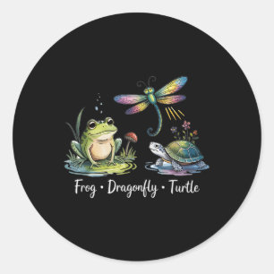 Grappige Kikker Dragonfly Turtle Ronde Sticker