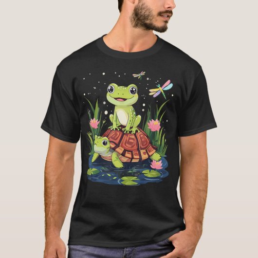 Grappige kikker en schildpad libel t-shirt (Voorkant)