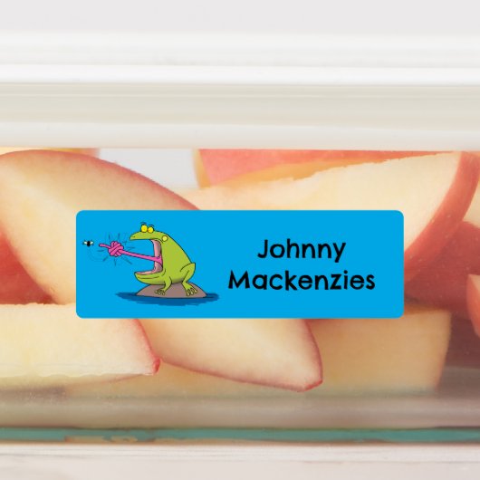 Grappige kikker en vlieg cartoon gepersonaliseerd labels (Aangebracht)