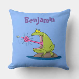 Grappige kikker en vlieg cartoon kussen