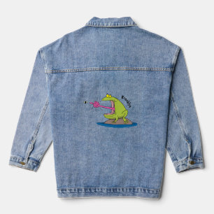 Grappige kikker en vliegende cartoon denim jacket