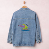 Grappige kikker en vliegende cartoon denim jacket (Hangar)