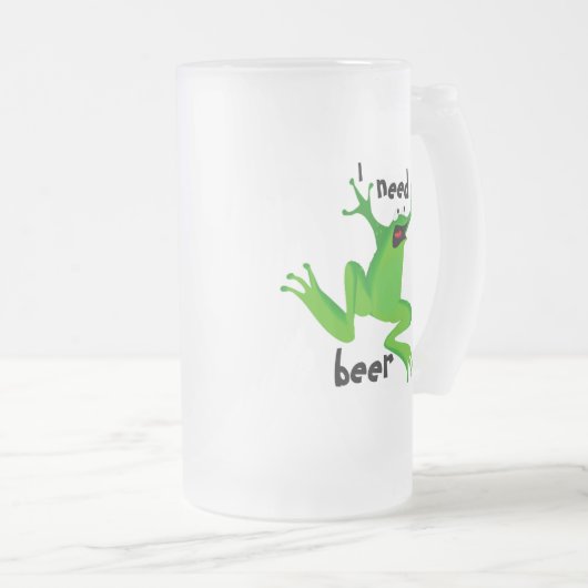 grappige kikker-ik heb bier-1 nodig matglas bierpul (Voorkant rechts)